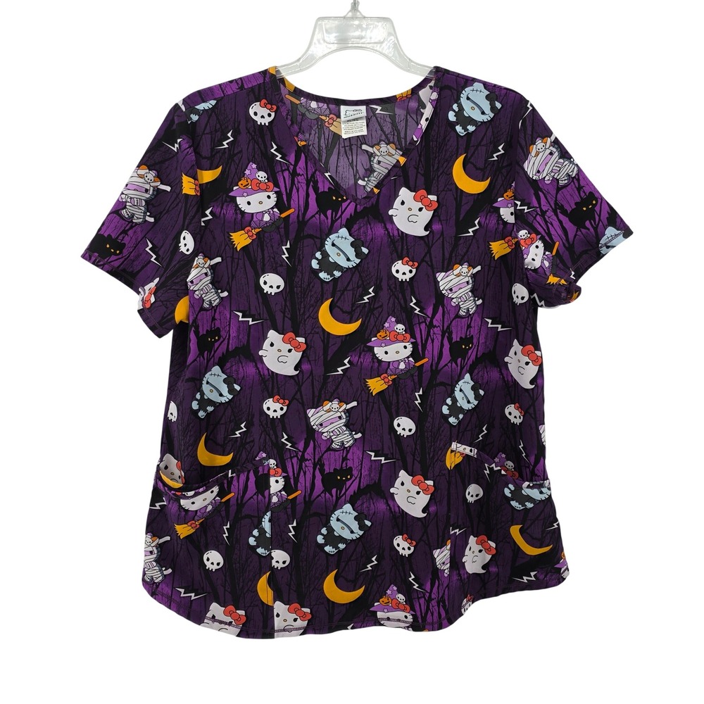 Hello Kitty Sanrio Halloween Scrub Top XL V-Neck Pocket Mummy Festive
